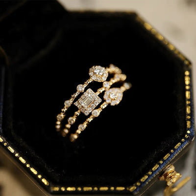 Ring Cubic Zirconia Gold Color Matching Dating Crystal Rings