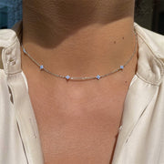 New Design Tiny Blue Flower Necklace for Women Gold Color Cute Pendant Necklace