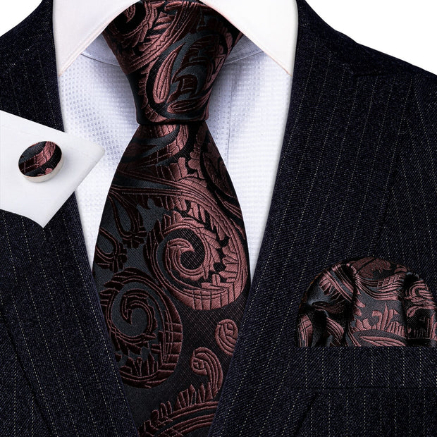 3PC Fashion Luxury Dark Floral 100% Silk Tie Gifts For Men Suit