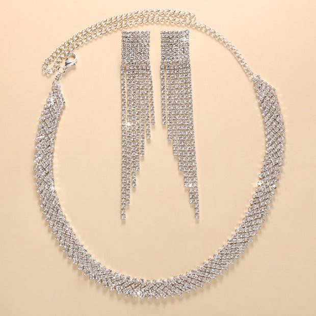 StoneFans Lozenge Necklace Earrings Set Aesthetic Women Bridal Accessories