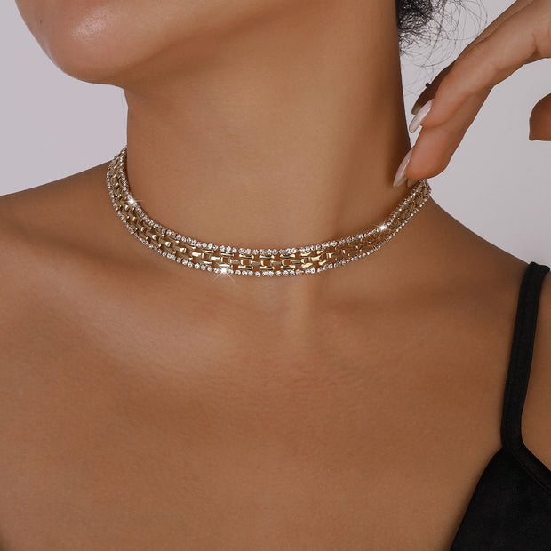 Unique Geometric Rhinestones Square Chain Necklace for Women