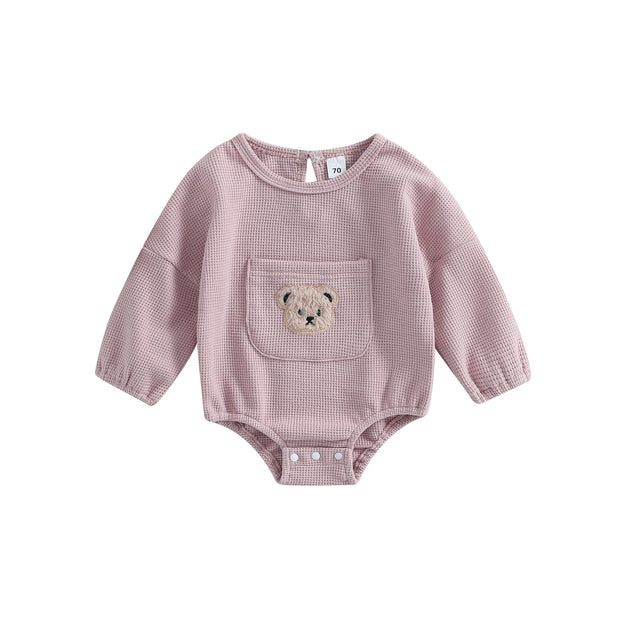 Txlixc Baby Spring Fall Romper Cute Bear Embroidery Long Sleeve
