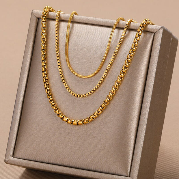 Cuban Chain Stackable Necklace For Men Trend Multilayer Box Chain Choker