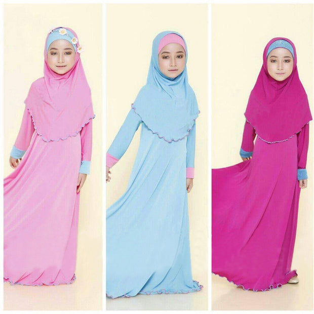 Muslim Islamic Girls' Ramadan Abaya With Hijab Full Length Robe Burka Maxi