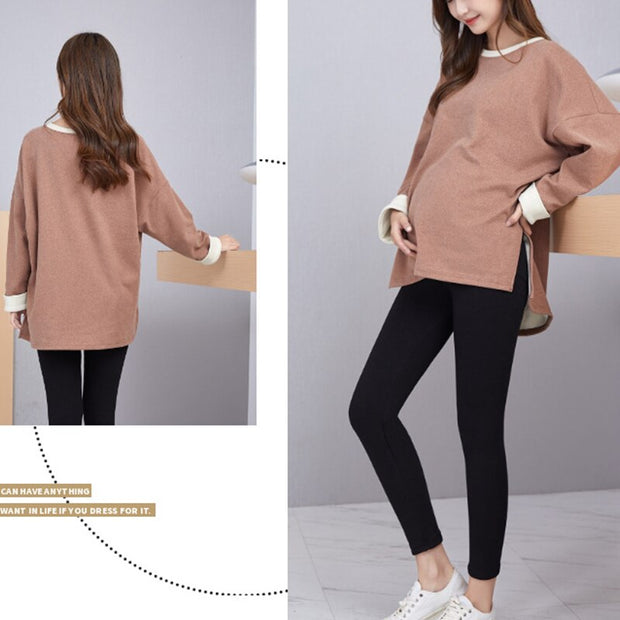 Maternity Clothes Fall and Winter Long Sleeve Soild Nursing Top