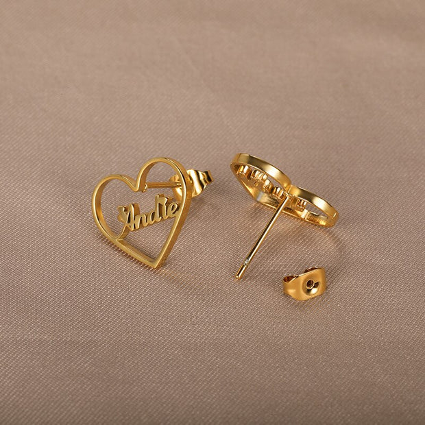 Personalized Custom Name Earring With Heart Star Stainless Steel Initial Cursive Letter