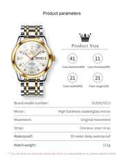 OLEVS Quartz Watch Luxury Diamonds Gold Watch Waterproof