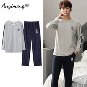 Autumn Long Sleeve Pajamas Set for Men Plus Size Sleepwear Kinttied Cotton Pajama