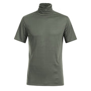 Turtleneck T Shirt Men Spring Summer Short Sleeve Bottoming Shirt Solid Pullovers