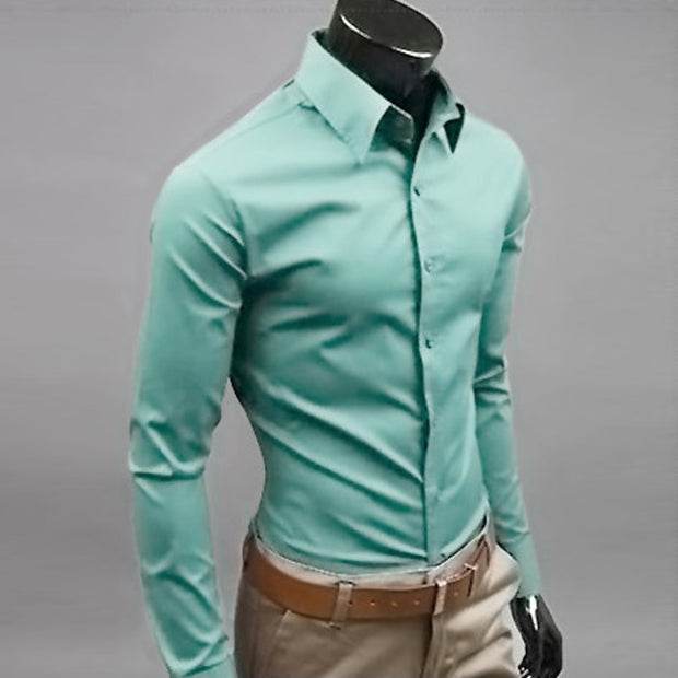 Button Up T Shirt Slim Fit Casual Long-sleeved Blouse Formal Social Business
