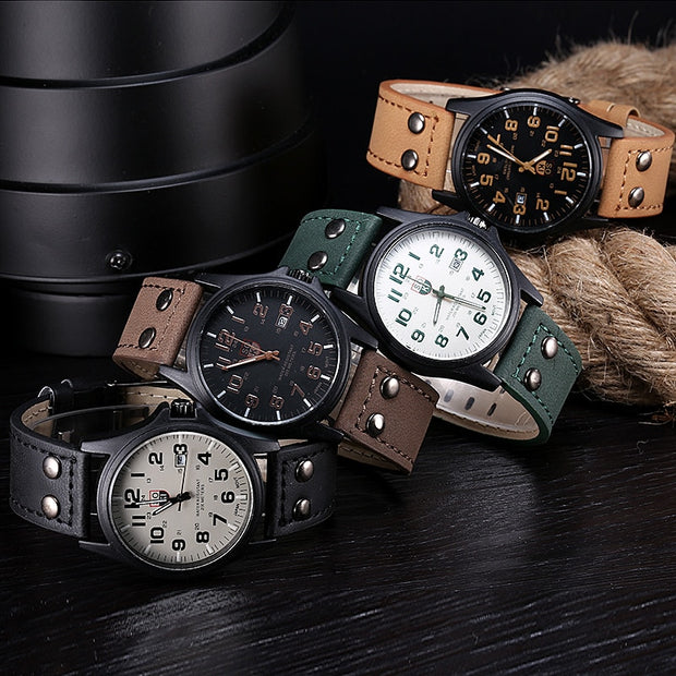 Classic Watch Men Watches Stainless Steel Waterproof Date Leather Strap Sport