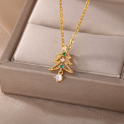Zircon Christmas Tree Necklace For Women Chain Stainless Steel Necklace