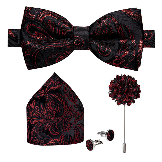 Wedding Bow Tie for Men Classic Red Pre-tied Bowtie Gift Set