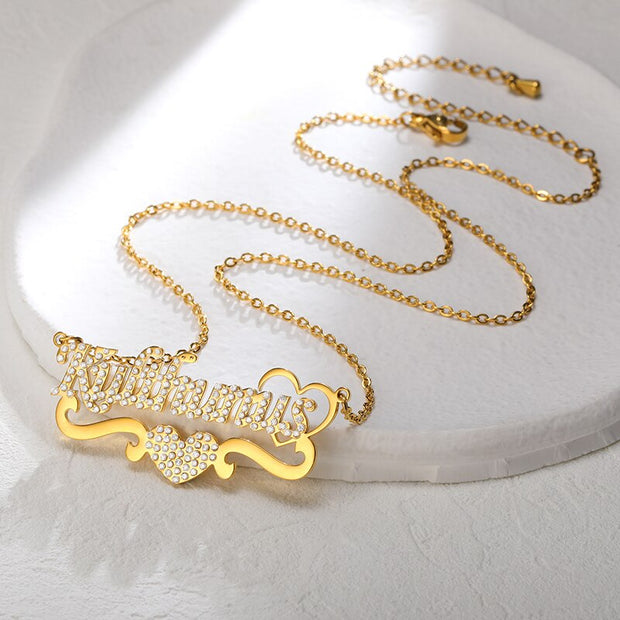Crystal Heart Ribbon NameNecklaces For Women Stainless Steel