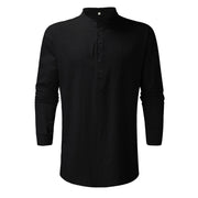 Black Shirt Cotton Linen Shirt Men Casual Top Simple Comfortable Collar Button