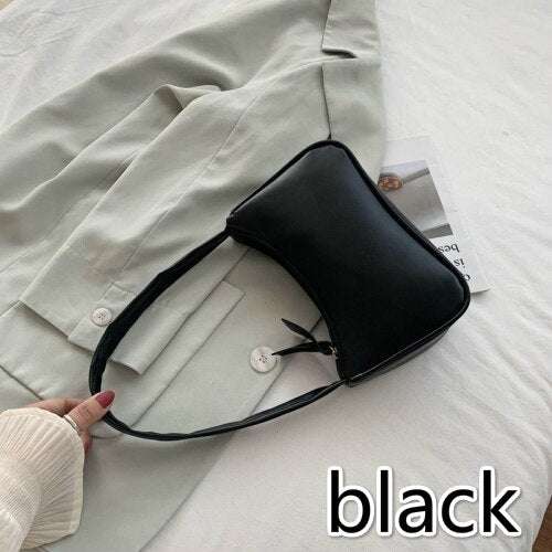 Soft PU Leather Women Purple Underarm Bag Retro Solid Color Ladies Handbags