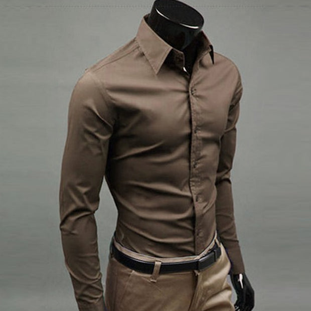 Button Up T Shirt Slim Fit Casual Long-sleeved Blouse Formal Social Business