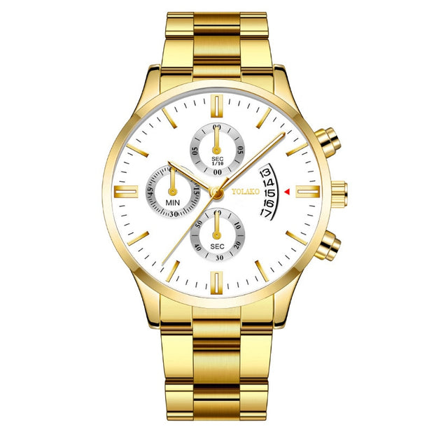 Fashion Stainless Steel Men Watch Bracelet Luxury Calendar Quartz Wristwatch