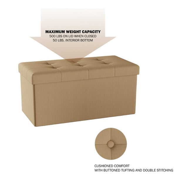 Rectangular Foldable Storage Bench Ottoman, Beige Bench  Furniture
