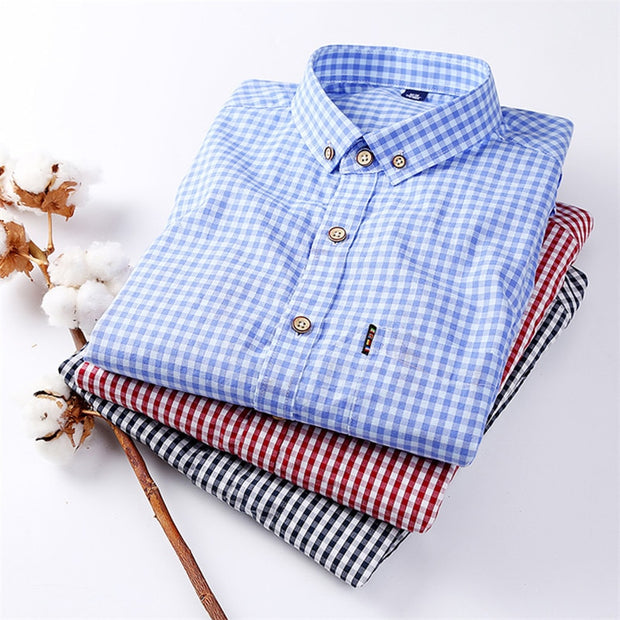 Plaid Shirts for Men Long Sleeve 100% Cotton Autunm Regular Fit