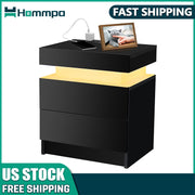 RGB LED Coffee Table 2 Drawers Table Storage Organizer Bedside Cabinet