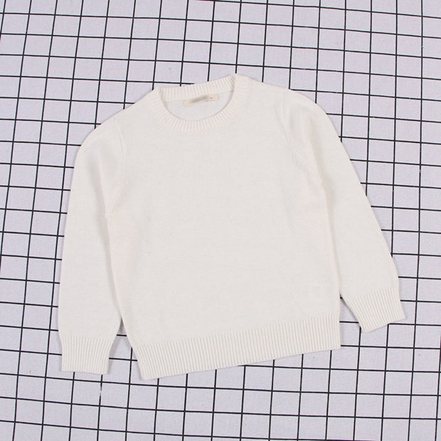 Autumn Kids Pure Color Sweater Boys Girls Cotton Pullovers Casual