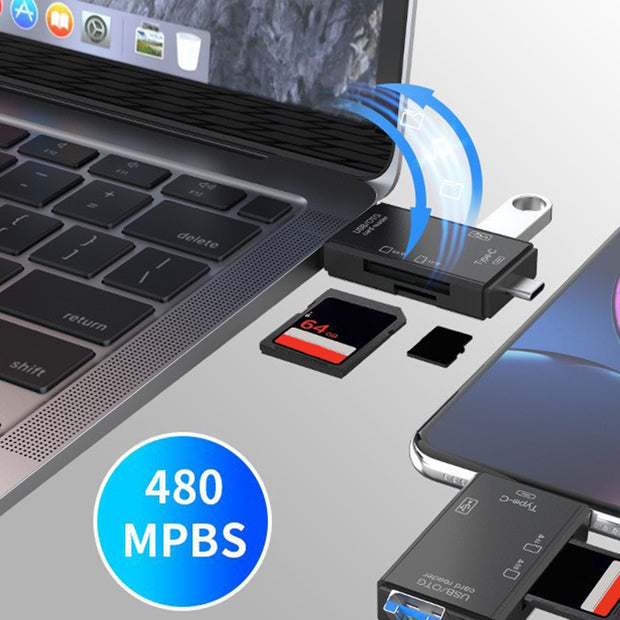 6 in 1 OTG USB 3.0 Type-C Card Reader for Secure Digital/TF Cardreaders Splitter
