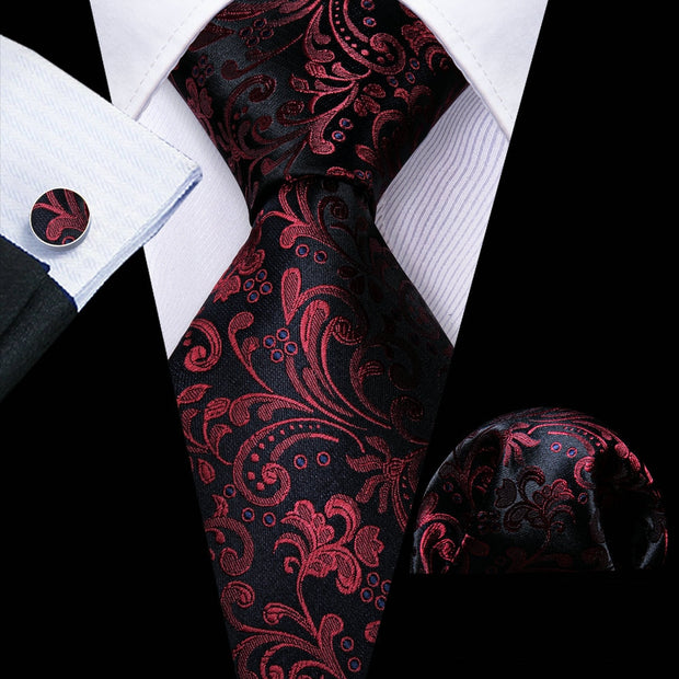 Tie Set Silk Jacquard Floral Necktie Wedding Business Handkerchief Cufflinks Tie