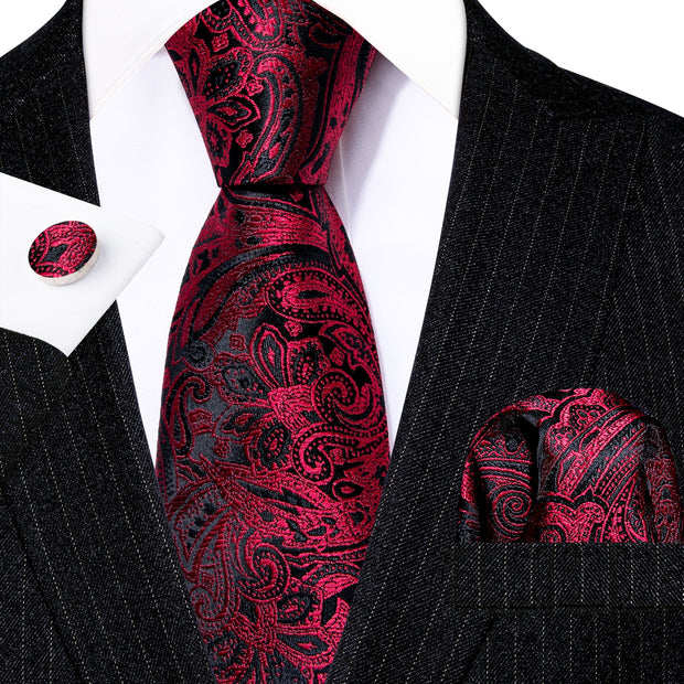 3PC Fashion Luxury Dark Floral 100% Silk Tie Gifts For Men Suit