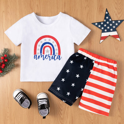 Short Sleeve Independence Day T Shirt Tops American Flag Shorts Outfits Set 1-5 Years