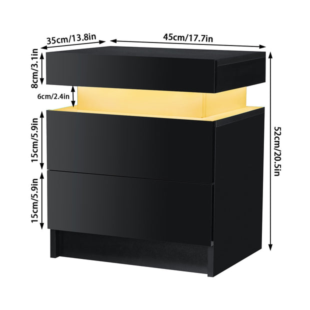 RGB LED Coffee Table 2 Drawers Table Storage Organizer Bedside Cabinet