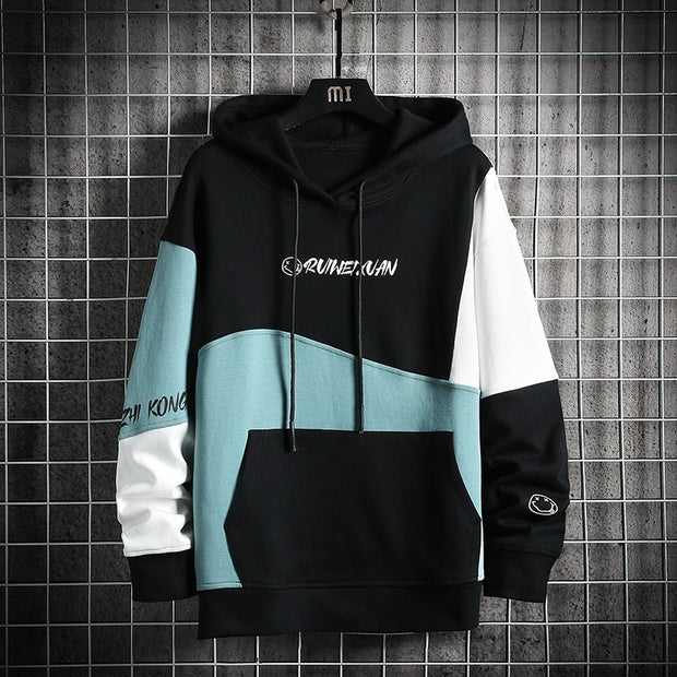 Wetailor Brand Men Hoodies Plus Size Men patchwork Print Long Sleeve Hoodie