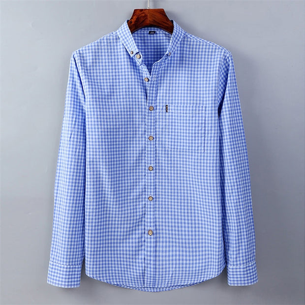 Plaid Shirts for Men Long Sleeve 100% Cotton Autunm Regular Fit