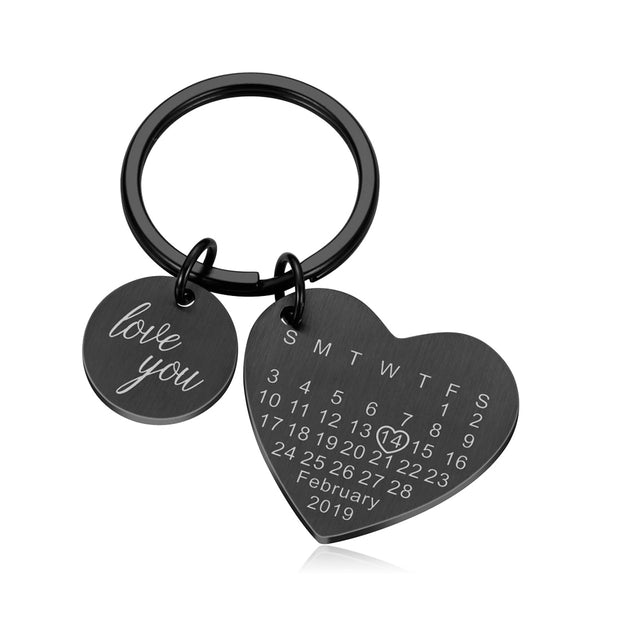 Personalized Custom Key Chain Ring Engraved Calendar Date Stainless Steel Keyring