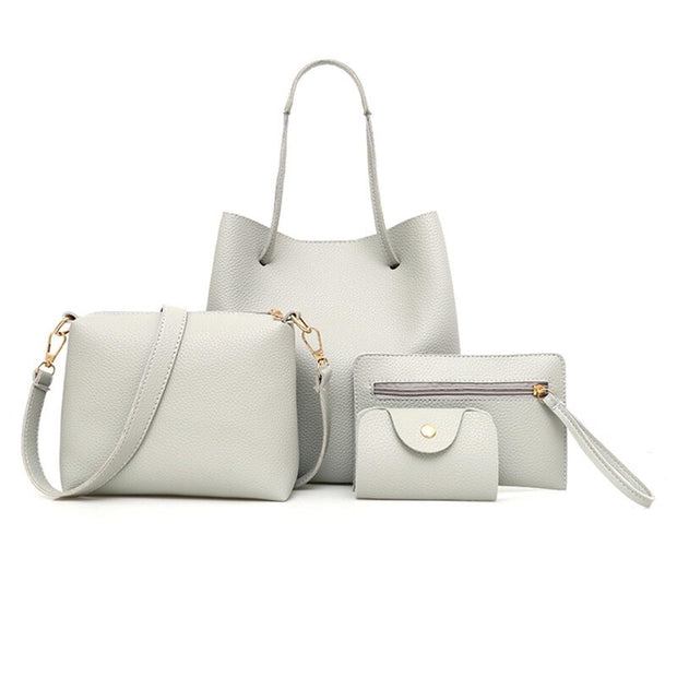 4Pcs/set Leather Women Handbag Shoulder Bag Tote Card Holder Purse