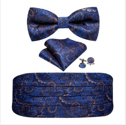 Barry.Wang Mens Brown Bow Tie Plaid Cummerbund Checked