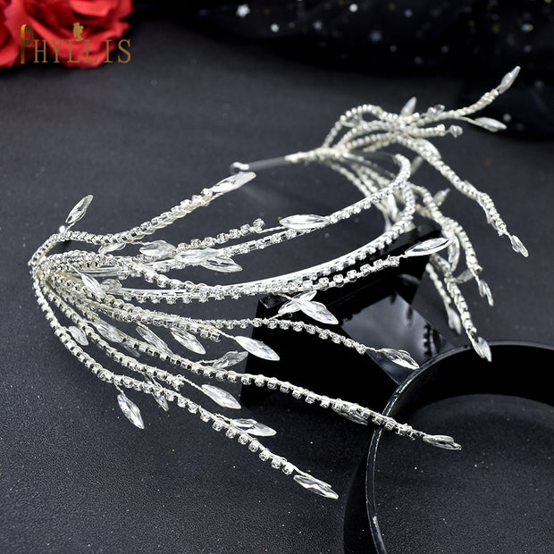 A254 Silver Gold Bride Headband Rhinestone Hair Jewelry for Women Tiaras Luxury