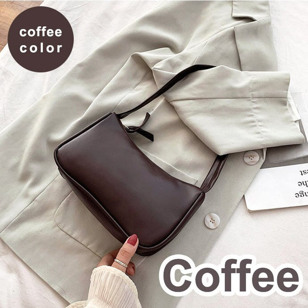 Soft PU Leather Women Purple Underarm Bag Retro Solid Color Ladies Handbags