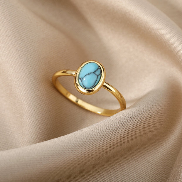 Red Opal Rings For Women Stainless Steel Gold Color Finger Ring