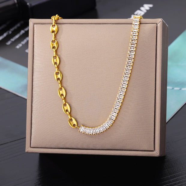 Stainless Steel Zircon Necklace Snake Bone Necklaces Thick Chain Choker