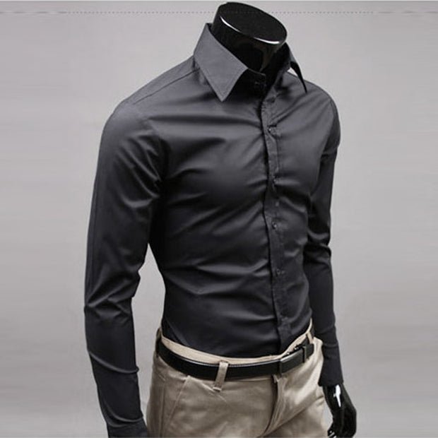 Button Up T Shirt Slim Fit Casual Long-sleeved Blouse Formal Social Business