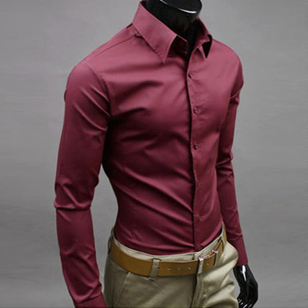 Button Up T Shirt Slim Fit Casual Long-sleeved Blouse Formal Social Business