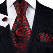 3PC Fashion Luxury Dark Floral 100% Silk Tie Gifts For Men Suit