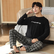 Big Yards L-4XL full cotton pyjamas men pijamas para hombre long-sleeve