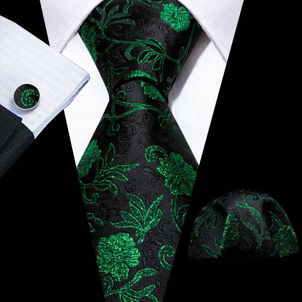 Tie Set Silk Jacquard Floral Necktie Wedding Business Handkerchief Cufflinks Tie