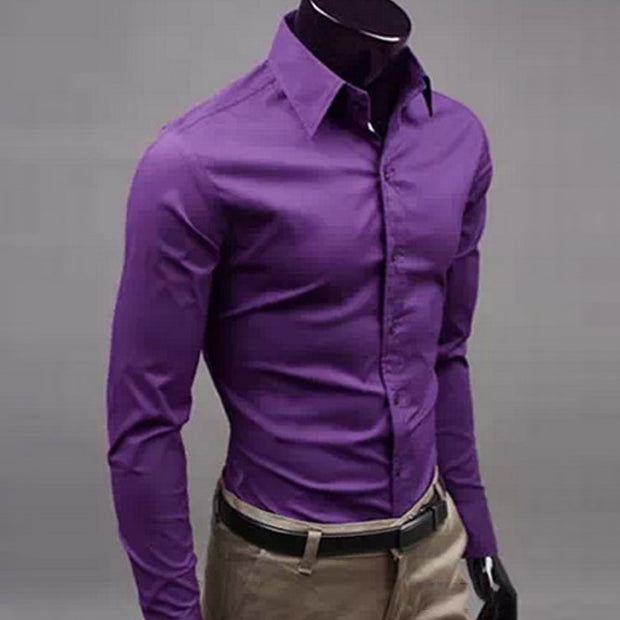 Button Up T Shirt Slim Fit Casual Long-sleeved Blouse Formal Social Business