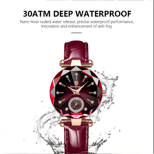 POEDAGAR Women Watches Fashion Diamond Dial Leather Quartz Watch