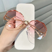 Fashion Tea Gradient Sunglasses Women Ocean Water Cut Trimmed Lens UV400