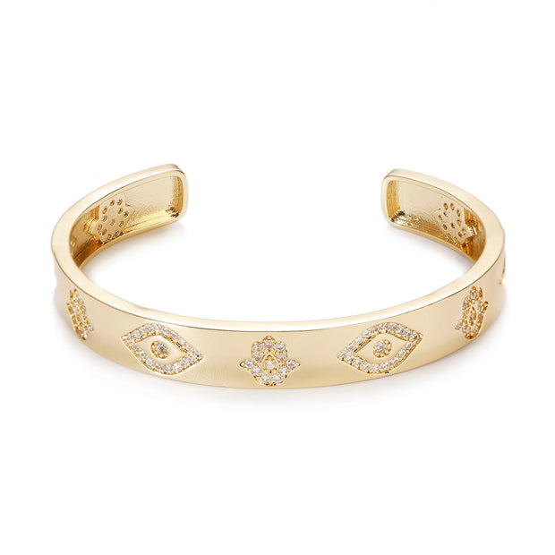Luxury Zircon Crystal Hollow Gold Color Bangle Bracelet For Women Classic Star Evil Eye