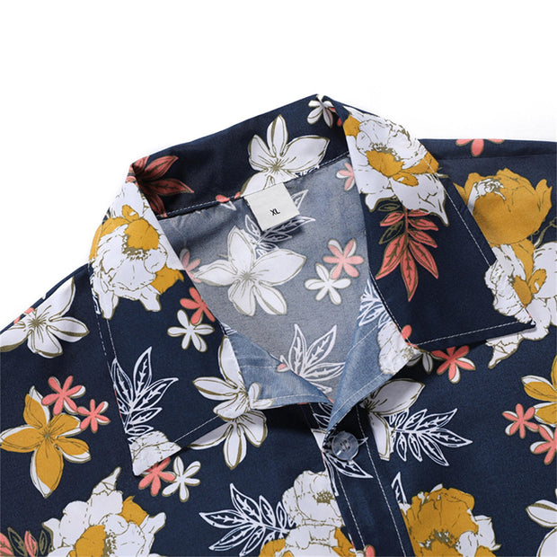 New Men's Slim Fit Floral Printed Shirts Male Casual